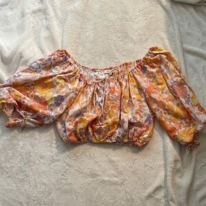 Rachel Zoe Multicolor Floral Off-Shoulder Linen Top